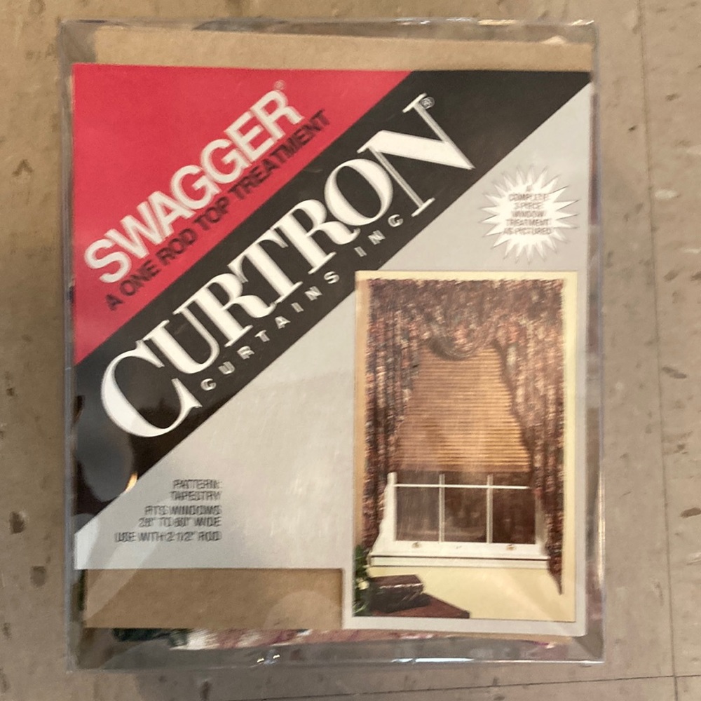 NWT vintage 3 piece window treatment curtron 28-60 inch curtain tapestry hunter